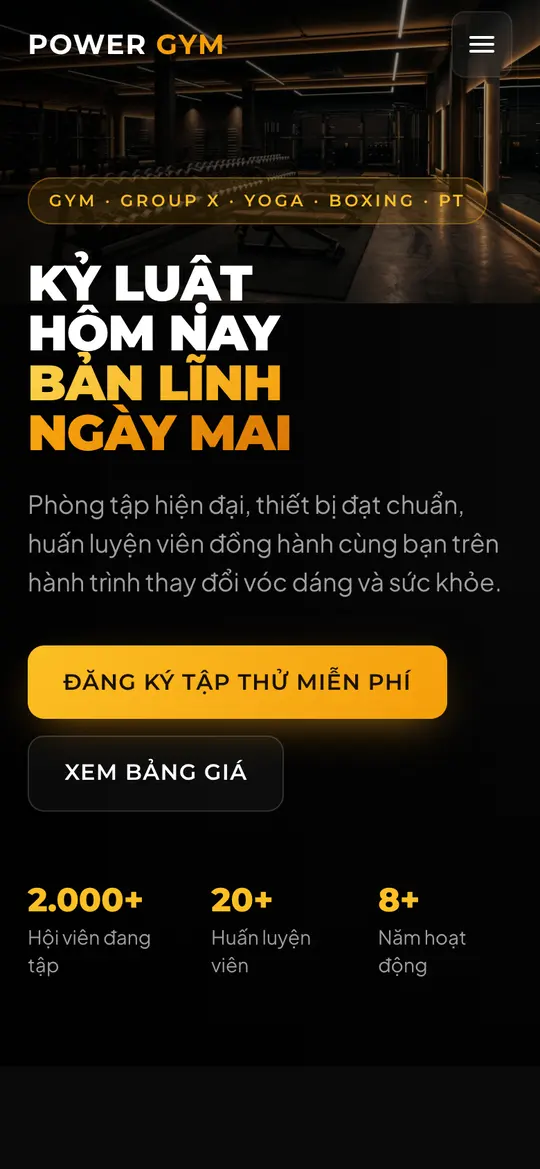 Website Power Gym — ngành Phòng gym & Fitness